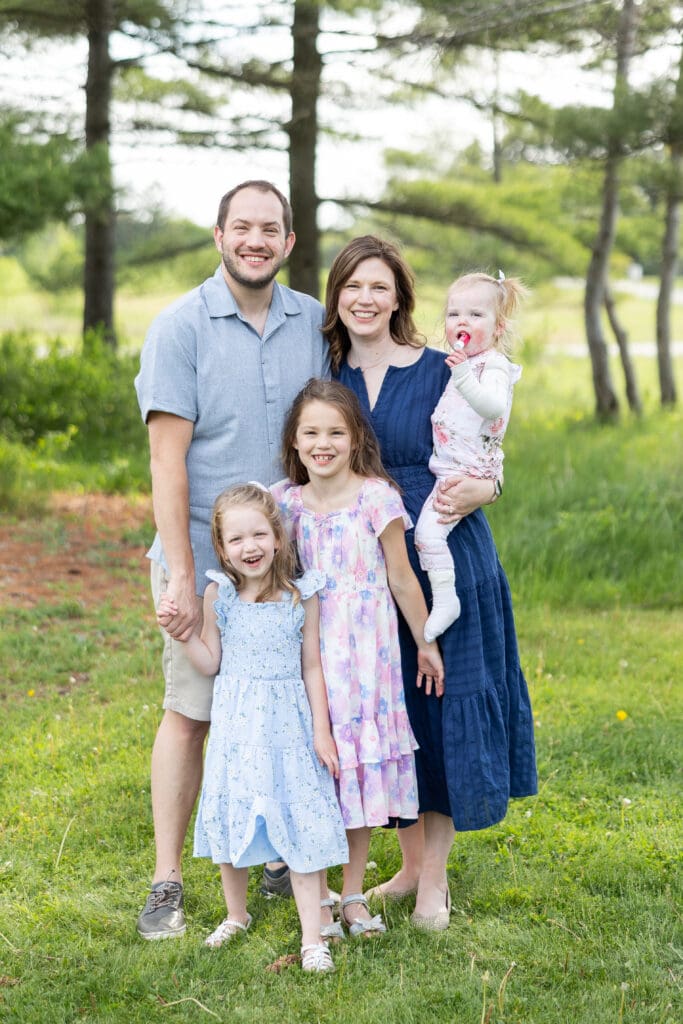 Beautiful family of 5 with three young girls doing a family session in Milwaukee, one young daughter lives with Epidermolysis Bullosa (EB), a rare genetic disorder.  
