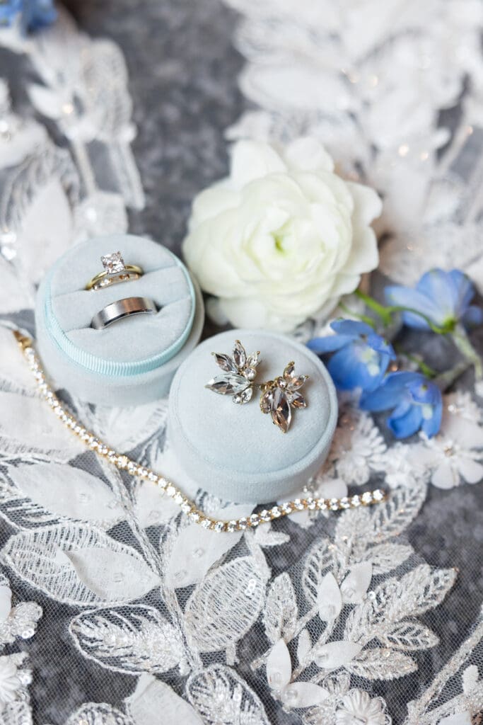wedding rings and earrings