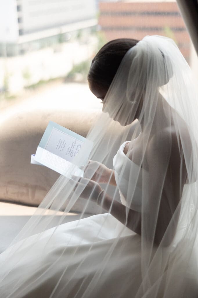 Bride reading a card