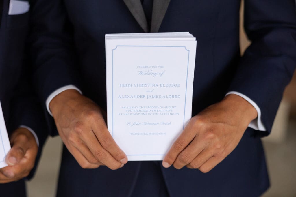 Close up of a wedding program for the ceremony 