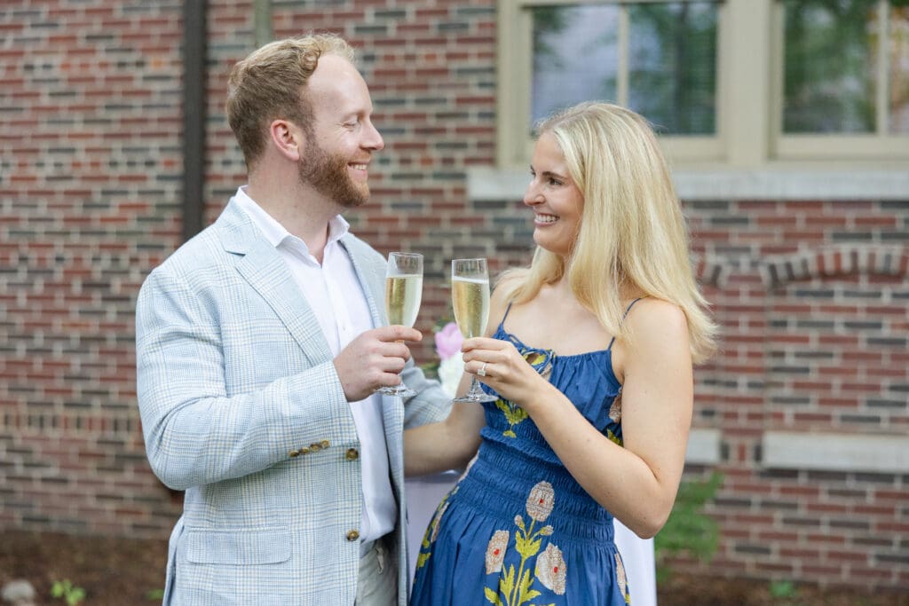 Saying cheers with a newly engaged couple 