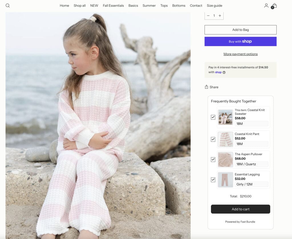 Website page selling clothing